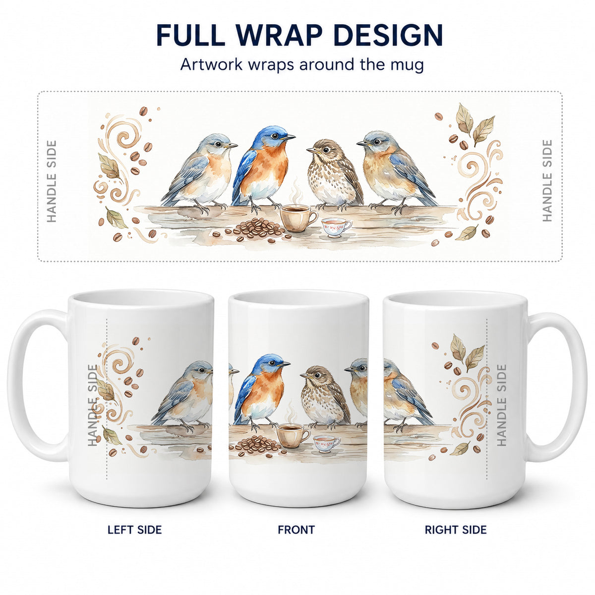 Caroline's Treasures Bluebirds Morning Coffee Ceramic Coffee Mug 15 oz Decorative Large C Handle Mug Cup for Tea, Cocoa Hot Chocolate