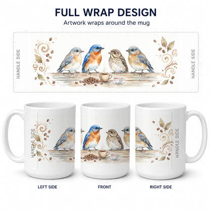 Caroline's Treasures Bluebirds Morning Coffee Ceramic Coffee Mug 15 oz Decorative Large C Handle Mug Cup for Tea, Cocoa Hot Chocolate