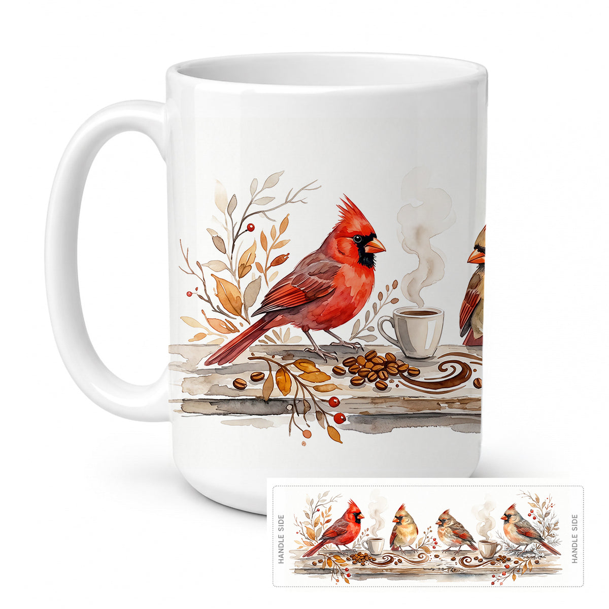 Caroline's Treasures Cardinals Morning Coffee Ceramic Coffee Mug 15 oz Decorative Large C Handle Mug Cup for Tea, Cocoa Hot Chocolate