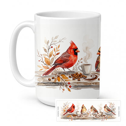 Caroline's Treasures Cardinals Morning Coffee Ceramic Coffee Mug 15 oz Decorative Large C Handle Mug Cup for Tea, Cocoa Hot Chocolate