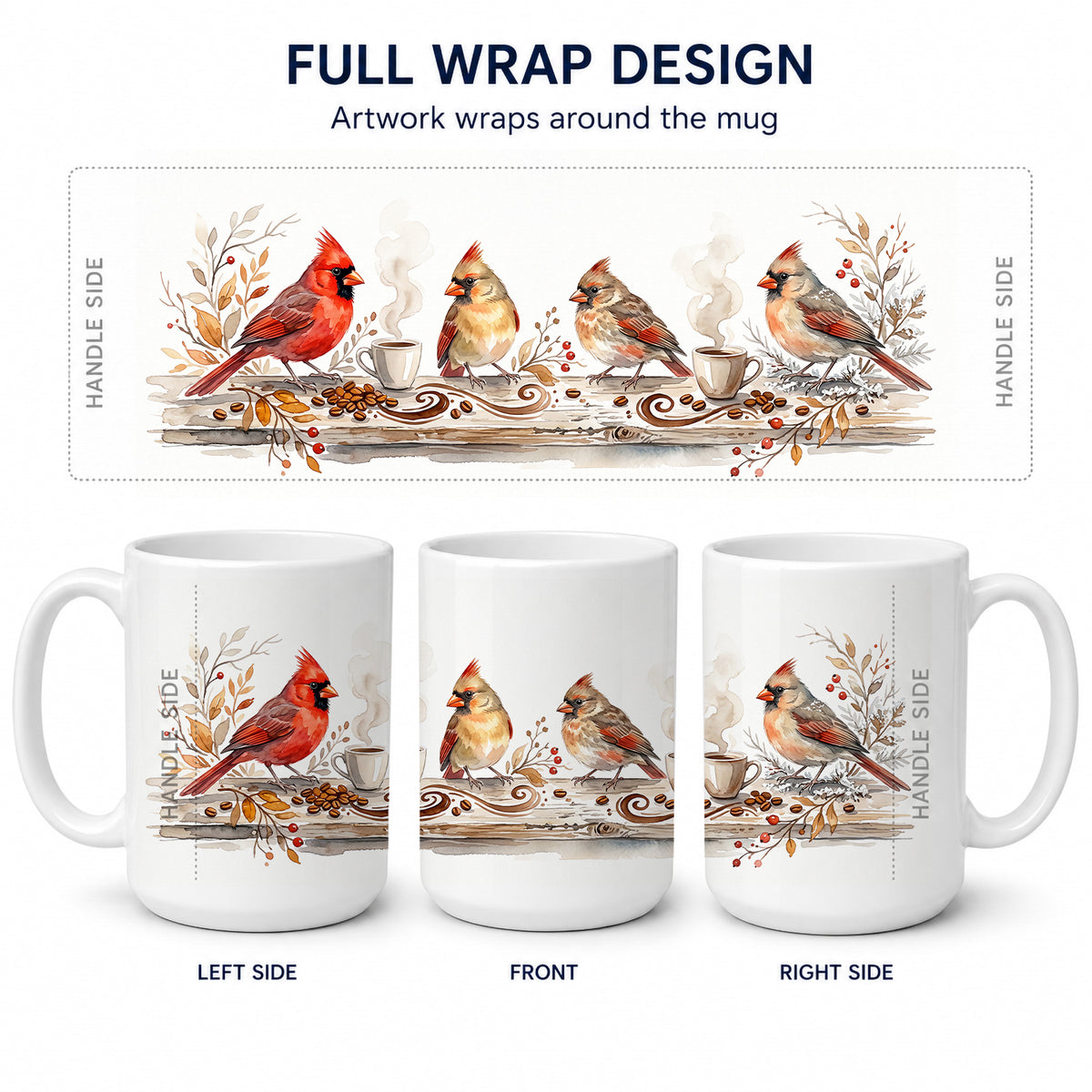 Caroline's Treasures Cardinals Morning Coffee Ceramic Coffee Mug 15 oz Decorative Large C Handle Mug Cup for Tea, Cocoa Hot Chocolate