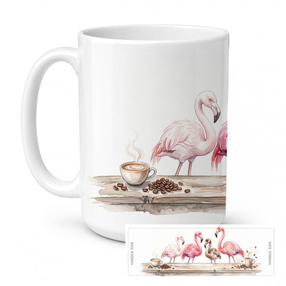 Caroline's Treasures Flamingos Morning Coffee Ceramic Coffee Mug 15 oz Decorative Large C Handle Mug Cup for Tea, Cocoa Hot Chocolate
