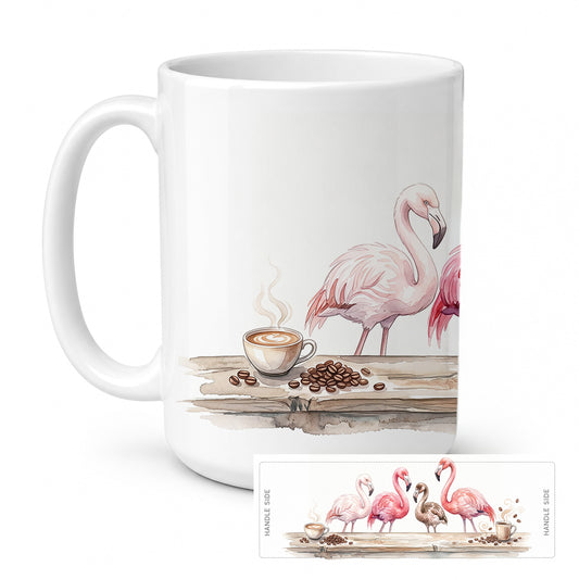 Caroline's Treasures Flamingos Morning Coffee Ceramic Coffee Mug 15 oz Decorative Large C Handle Mug Cup for Tea, Cocoa Hot Chocolate