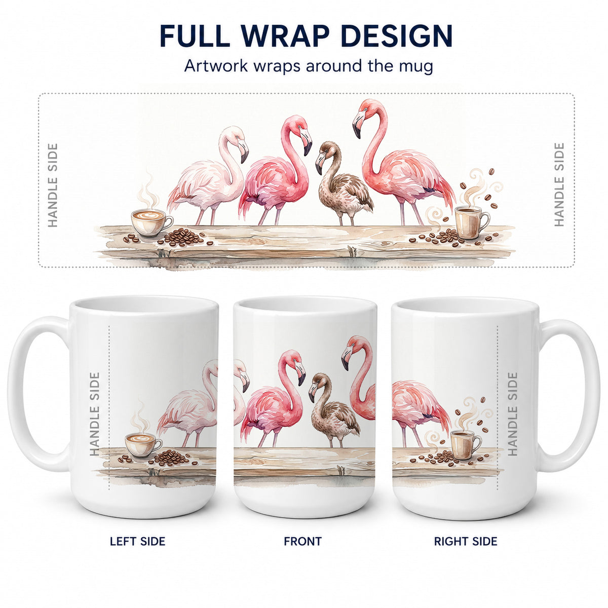 Caroline's Treasures Flamingos Morning Coffee Ceramic Coffee Mug 15 oz Decorative Large C Handle Mug Cup for Tea, Cocoa Hot Chocolate