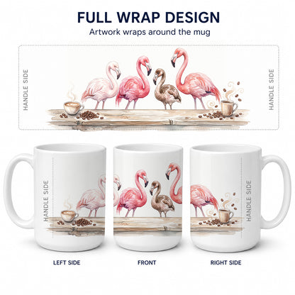 Caroline's Treasures Flamingos Morning Coffee Ceramic Coffee Mug 15 oz Decorative Large C Handle Mug Cup for Tea, Cocoa Hot Chocolate