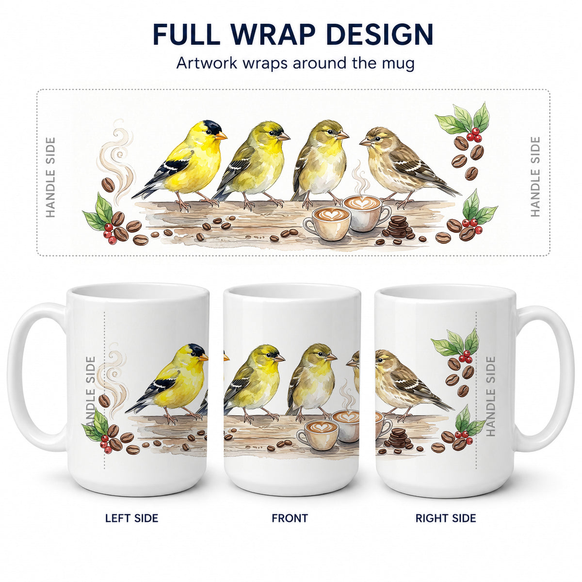 Caroline's Treasures Goldfinches Morning Coffee Ceramic Coffee Mug 15 oz Decorative Large C Handle Mug Cup for Tea, Cocoa Hot Chocolate