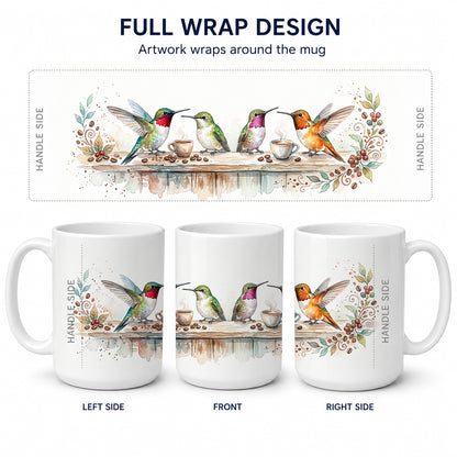 Caroline's Treasures Hummingbirds Morning Coffee Ceramic Coffee Mug 15 oz Decorative Large C Handle Mug Cup for Tea, Cocoa Hot Chocolate