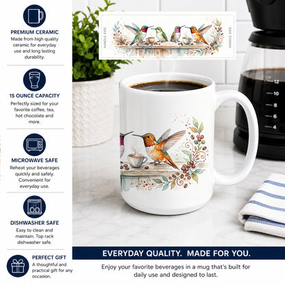 Caroline's Treasures Hummingbirds Morning Coffee Ceramic Coffee Mug 15 oz Decorative Large C Handle Mug Cup for Tea, Cocoa Hot Chocolate
