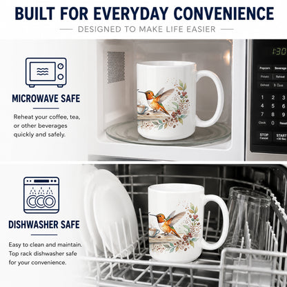 Caroline's Treasures Hummingbirds Morning Coffee Ceramic Coffee Mug 15 oz Decorative Large C Handle Mug Cup for Tea, Cocoa Hot Chocolate