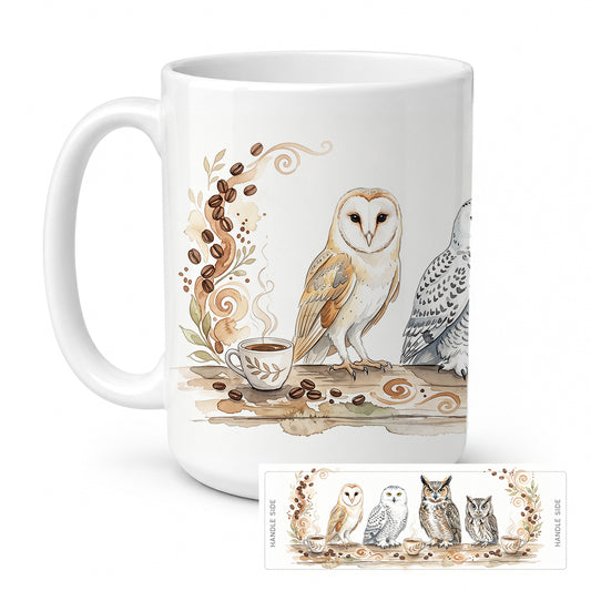 Caroline's Treasures Owls Morning Coffee Ceramic Coffee Mug 15 oz Decorative Large C Handle Mug Cup for Tea, Cocoa Hot Chocolate