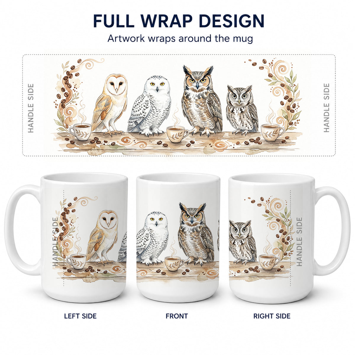 Caroline's Treasures Owls Morning Coffee Ceramic Coffee Mug 15 oz Decorative Large C Handle Mug Cup for Tea, Cocoa Hot Chocolate
