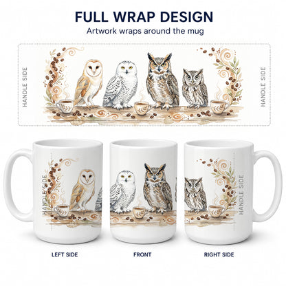 Caroline's Treasures Owls Morning Coffee Ceramic Coffee Mug 15 oz Decorative Large C Handle Mug Cup for Tea, Cocoa Hot Chocolate