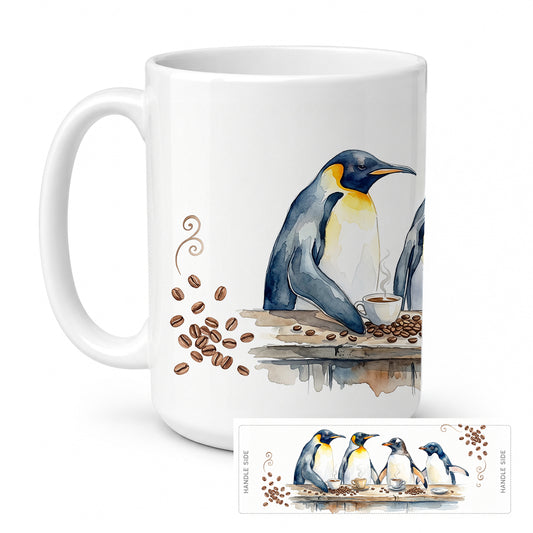 Caroline's Treasures Penguins Morning Coffee Ceramic Coffee Mug 15 oz Decorative Large C Handle Mug Cup for Tea, Cocoa Hot Chocolate