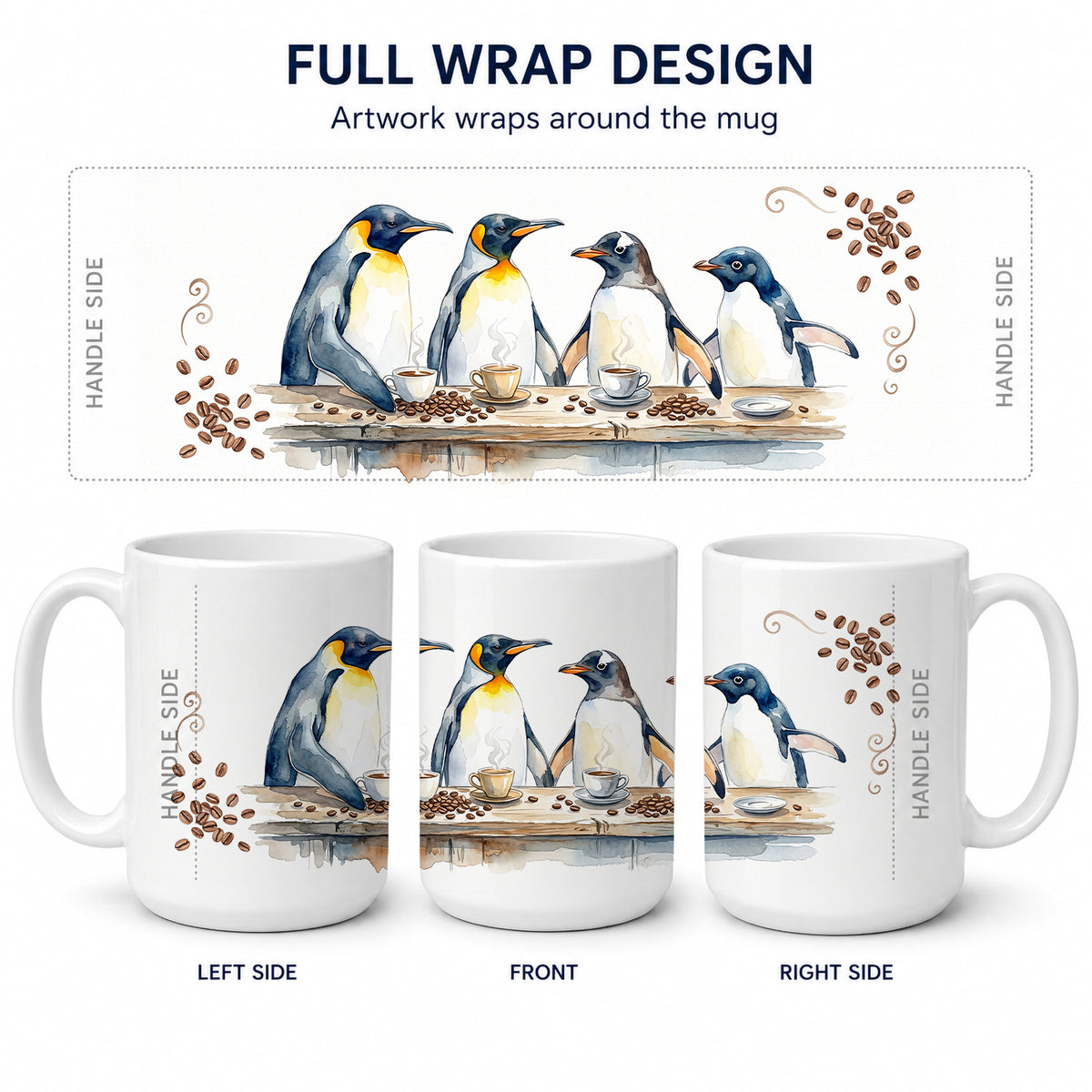 Caroline's Treasures Penguins Morning Coffee Ceramic Coffee Mug 15 oz Decorative Large C Handle Mug Cup for Tea, Cocoa Hot Chocolate