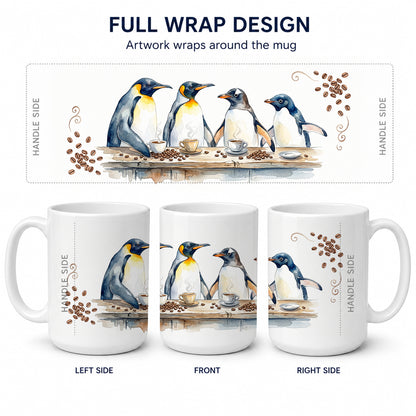 Caroline's Treasures Penguins Morning Coffee Ceramic Coffee Mug 15 oz Decorative Large C Handle Mug Cup for Tea, Cocoa Hot Chocolate