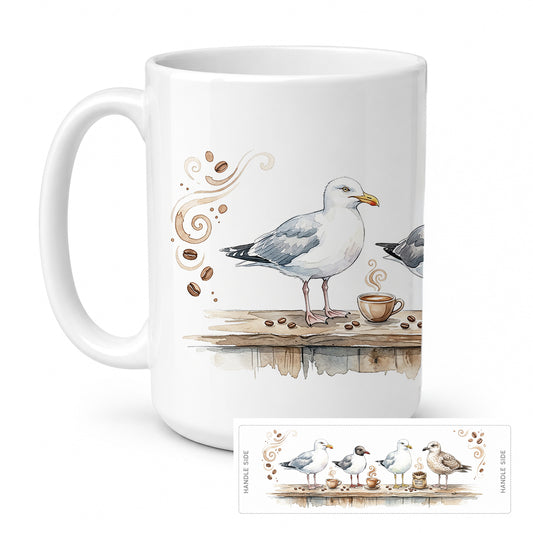 Caroline's Treasures Seagulls Morning Coffee Ceramic Coffee Mug 15 oz Decorative Large C Handle Mug Cup for Tea, Cocoa Hot Chocolate