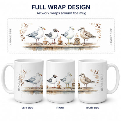 Caroline's Treasures Seagulls Morning Coffee Ceramic Coffee Mug 15 oz Decorative Large C Handle Mug Cup for Tea, Cocoa Hot Chocolate