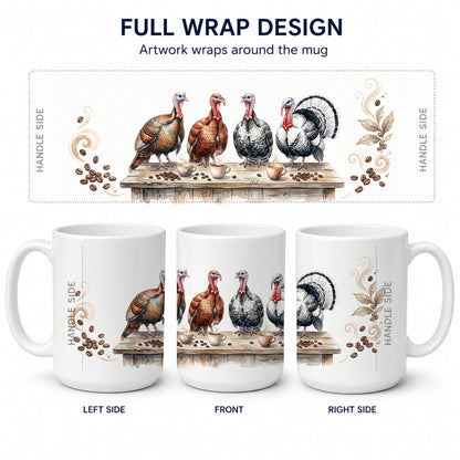 Caroline's Treasures Turkeys Morning Coffee Ceramic Coffee Mug 15 oz Decorative Large C Handle Mug Cup for Tea, Cocoa Hot Chocolate
