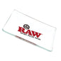 RAW Mini Glass Tray – Clear heat-resistant glass tray with red RAW logo, 6x4 inches