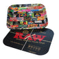 RAW Large History Tray with Black Magnetic Lid – 14x11x1.25 inches, metal tray with illustrated rolling paper timeline