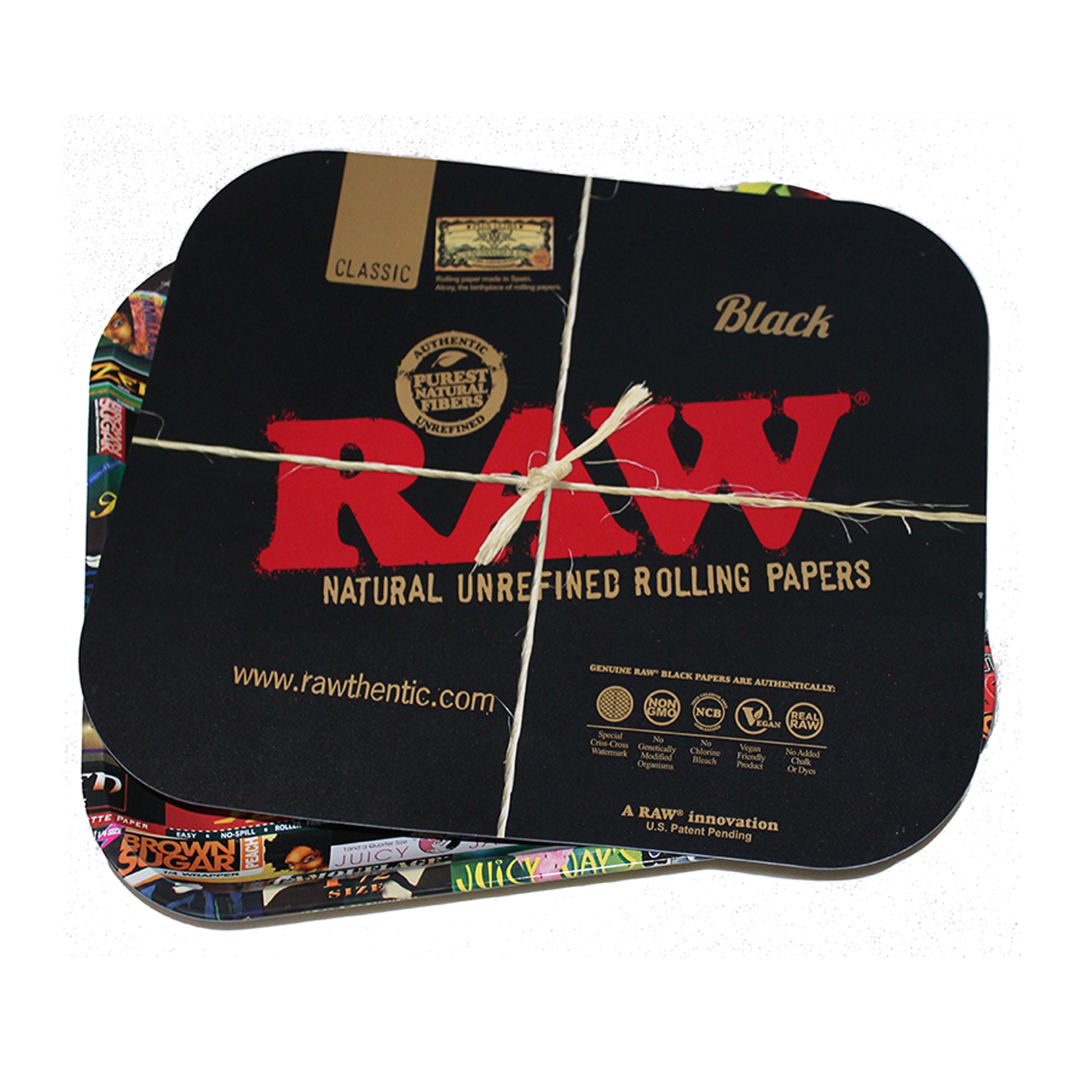 RAW Large History Tray with Black Magnetic Lid – 14x11x1.25 inches, metal tray with illustrated rolling paper timeline