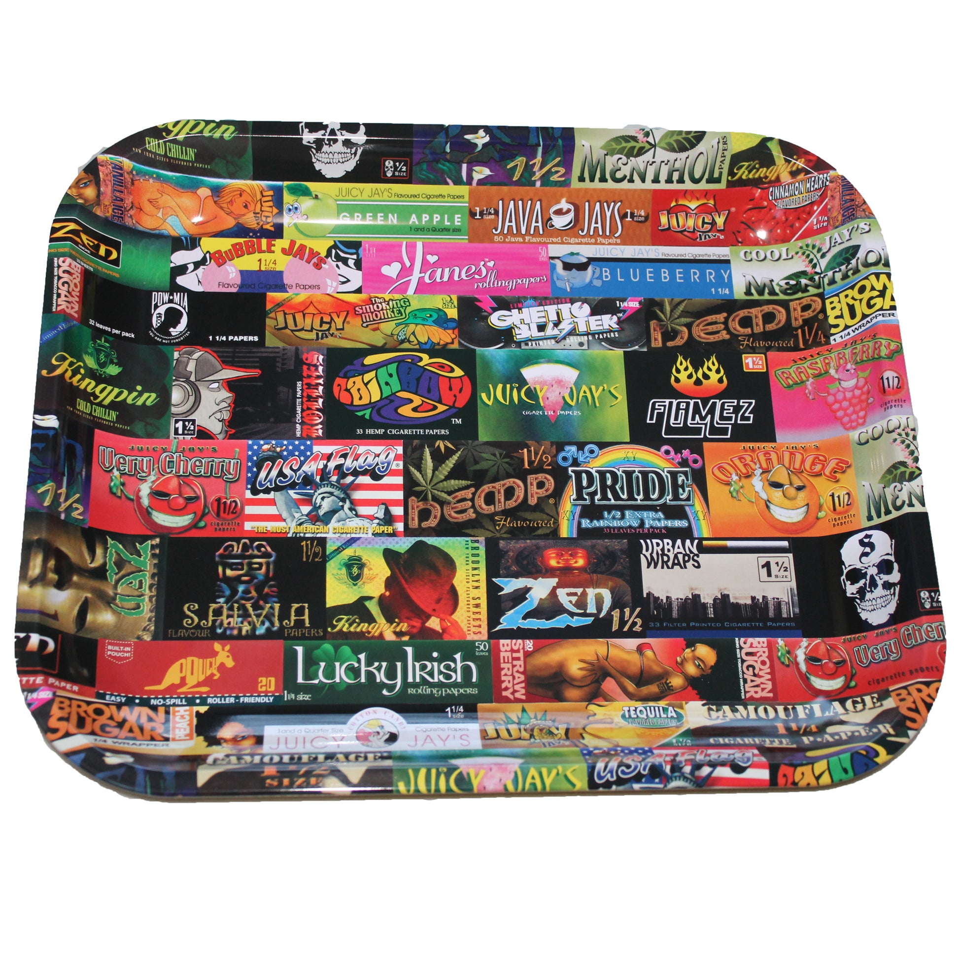 RAW Large History Tray with Black Magnetic Lid – 14x11x1.25 inches, metal tray with illustrated rolling paper timeline