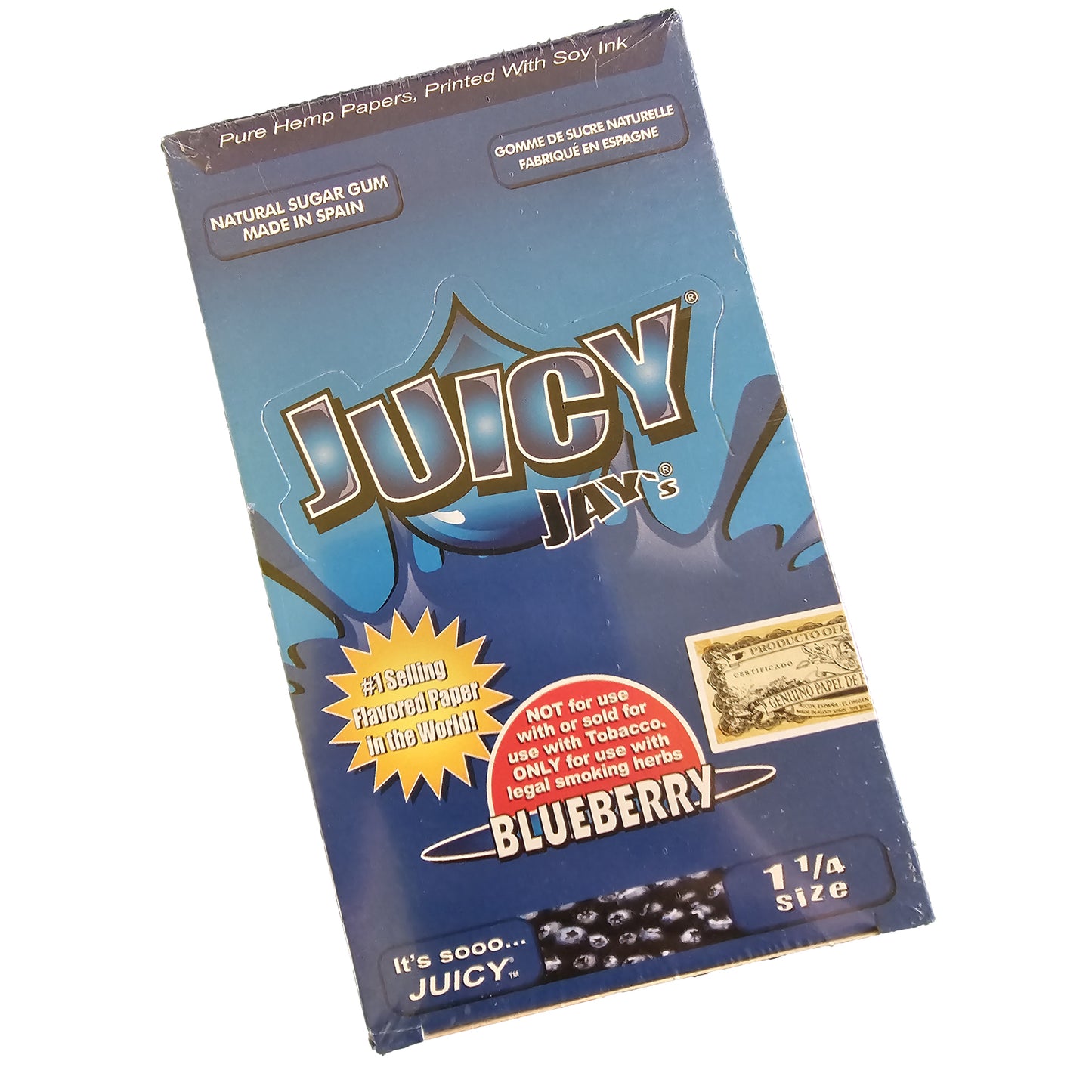 Juicy Jay’s Blueberry 1¼ Rolling Papers 24pk – Flavored rolling paper box with blueberry design