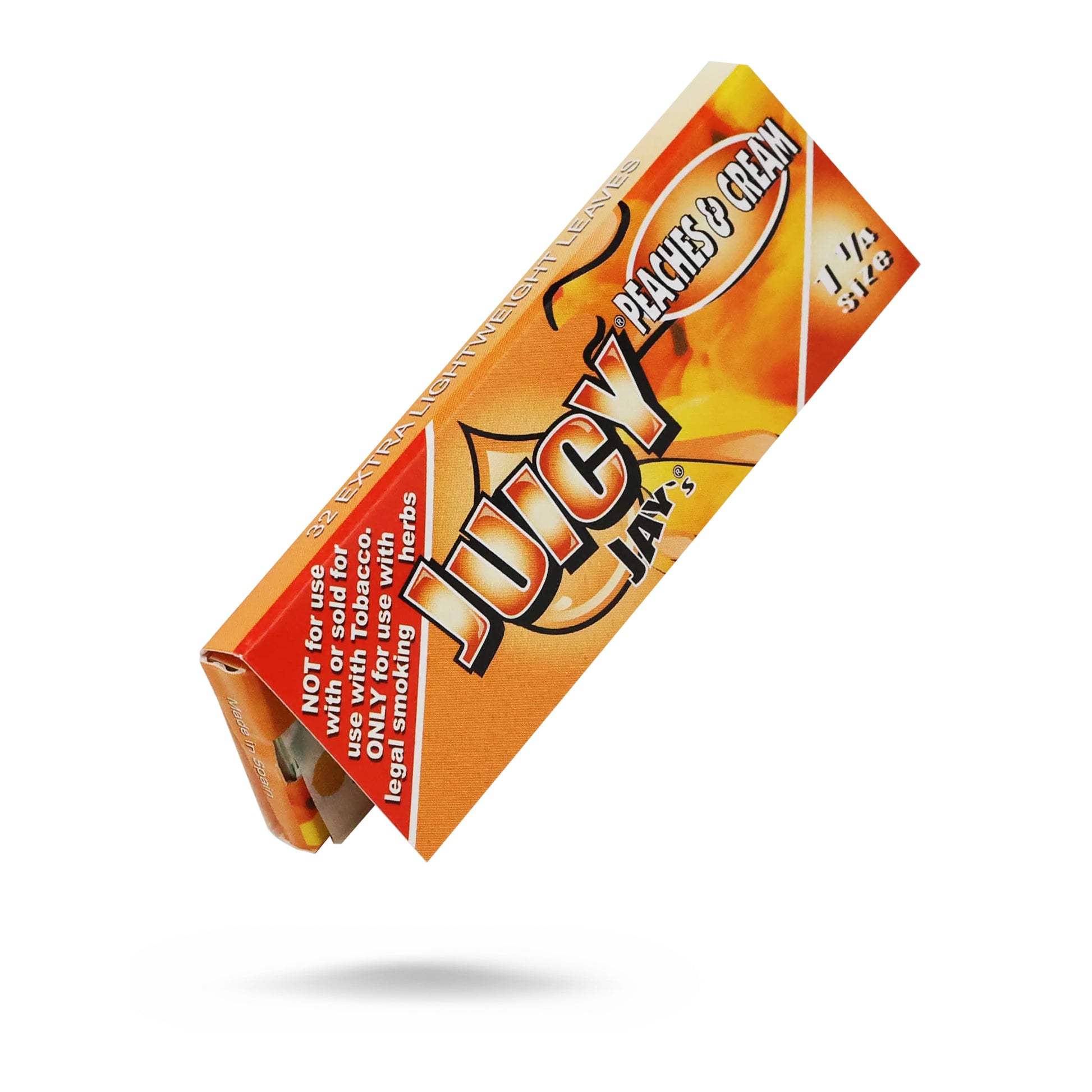 Juicy Jay’s Peaches & Cream 1¼ Rolling Papers 24pk – Flavored rolling paper box with peach-themed design
