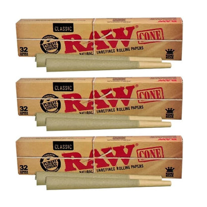 RAW King Size Classic Cones Bundle – 3 boxes of 32 natural pre-rolled cones with tips