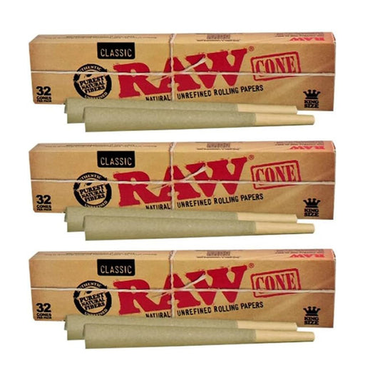 RAW King Size Classic Cones Bundle – 3 boxes of 32 natural pre-rolled cones with tips