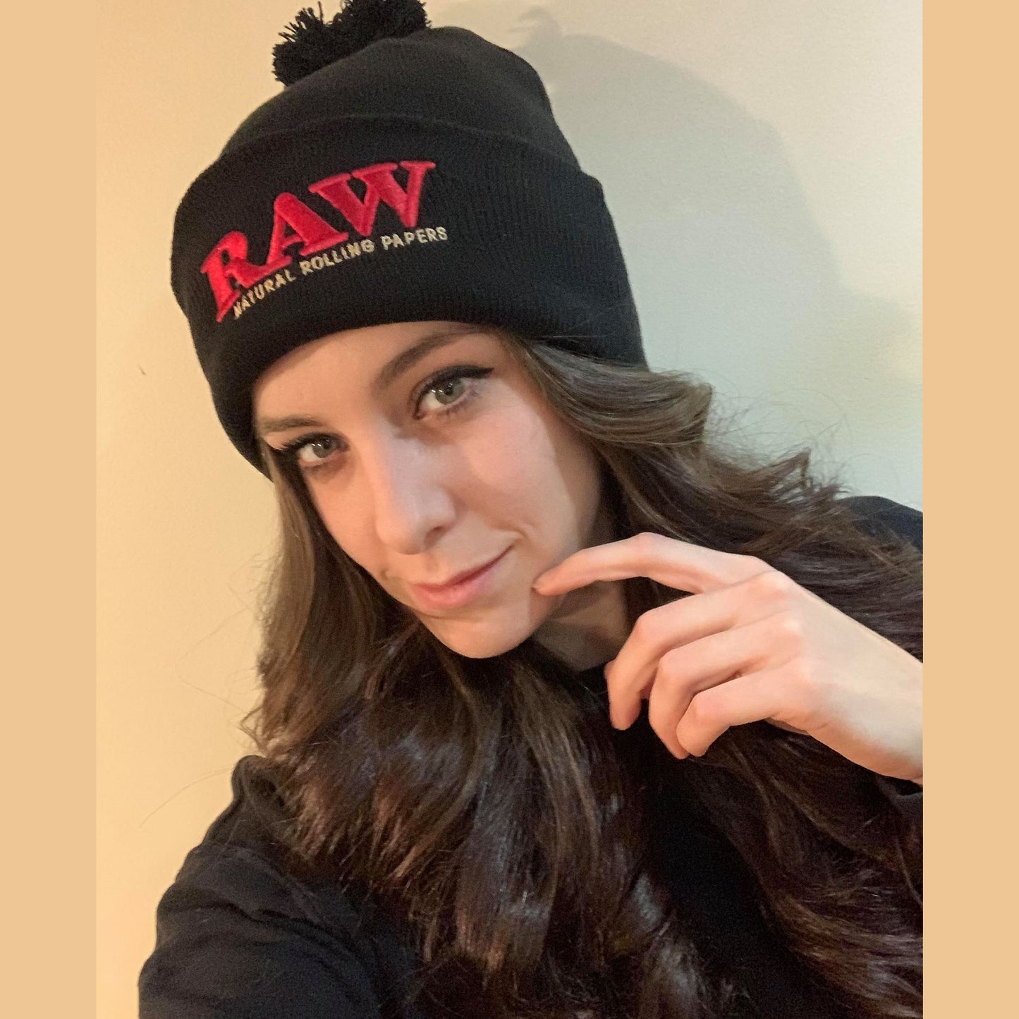 RAW Pom Pom Beanie Hat - Black