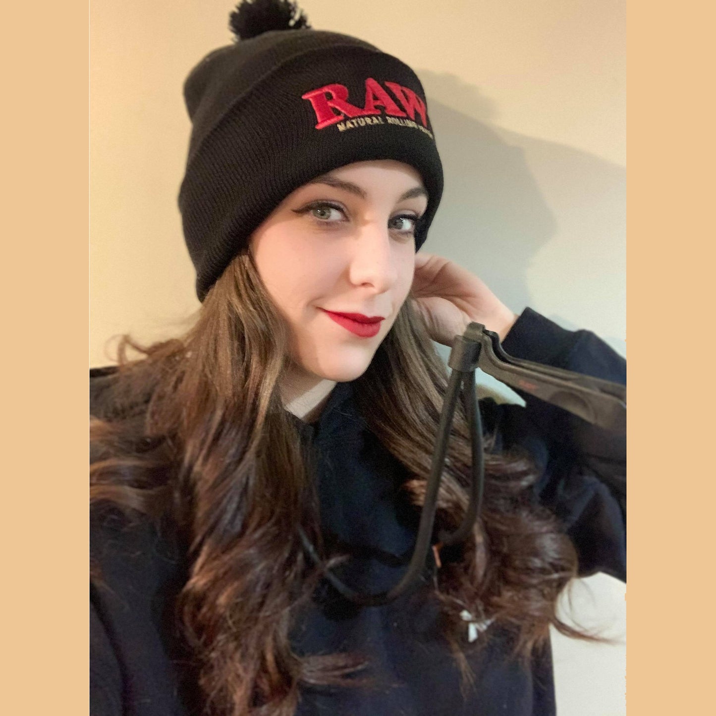 RAW Pom Pom Beanie Hat - Black