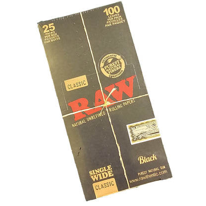 RAW Black Single Wide Rolling Papers 25pk – Eco-friendly ultra-thin rolling paper box