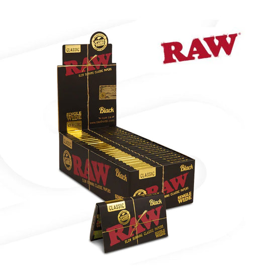 RAW Black Single Wide Rolling Papers 25pk – Eco-friendly ultra-thin rolling paper box