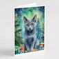Caroline's Treasures Russian Blue Cat by the Christmas Tree Greeting Cards -8 Pack