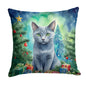 Caroline’s Treasures Russian Blue Cat by the Christmas Tree 14” x 14” Throw Pillow