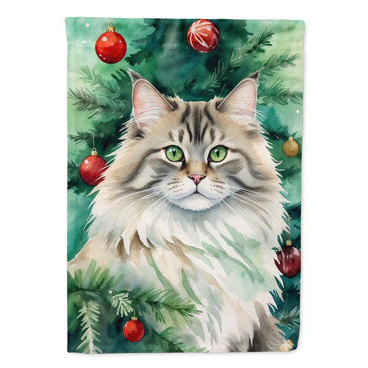 Caroline's Treasures Decorative Siberian Cat by the Christmas Tree Garden Flag