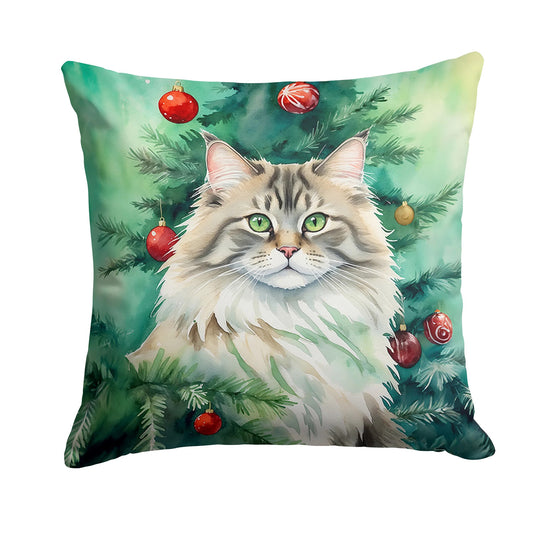 Caroline’s Treasures Siberian Cat by the Christmas Tree 14” x 14” Throw Pillow