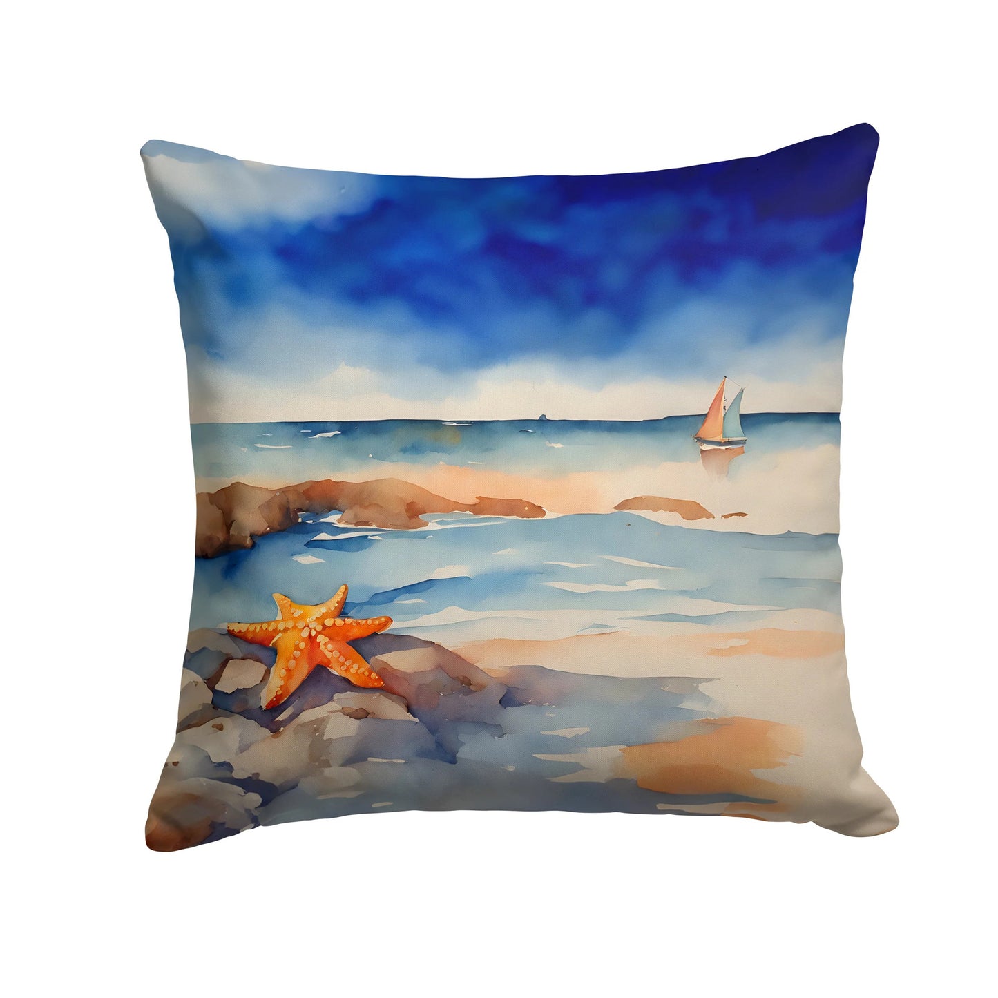 Caroline’s Treasures Starfish by the Seaside 14” x 14” Throw Pillow