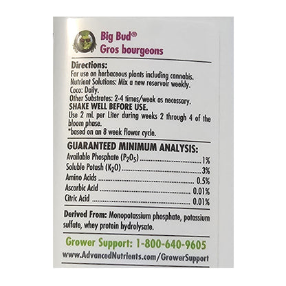 Advanced Nutrients Bug Bud 0-1-3 Liquid Fertilizer -Available in 2 sizes 4L and 1L