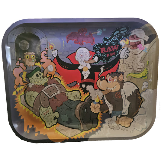 RAW Monster Sesh Tray – Limited Edition Large metal rolling tray with Halloween monster artwork